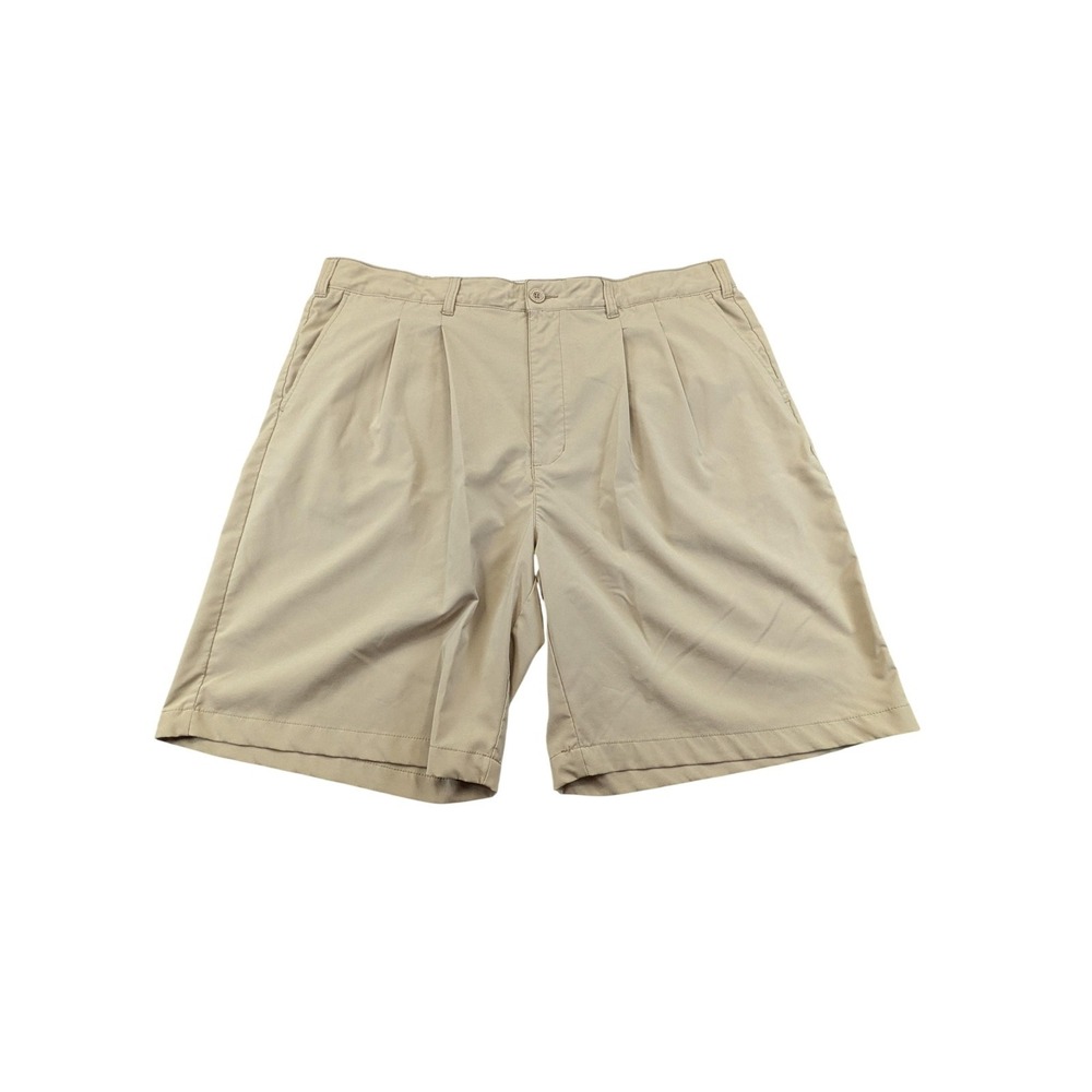 Reebok Golf Shorts Mens 44 Beige Pleated Chino Performance Stretch 9 Inseam